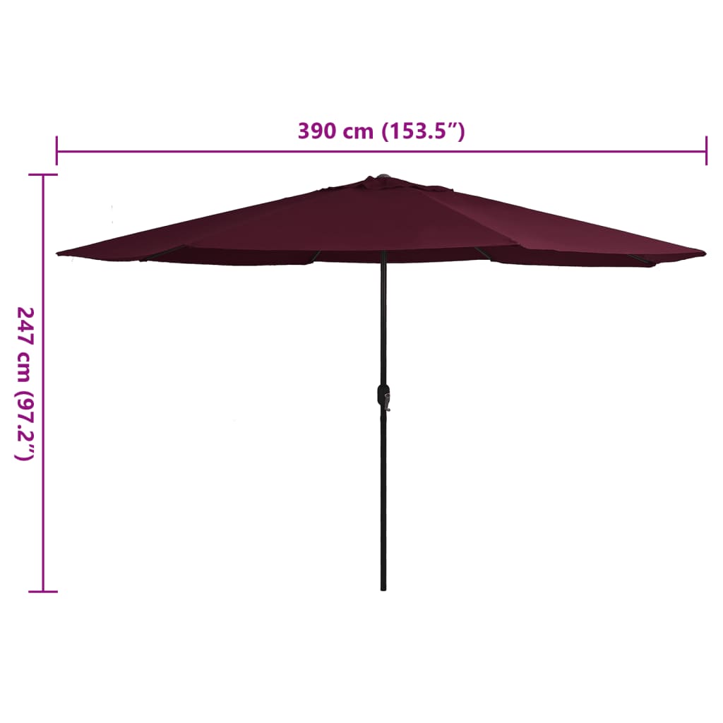vidaXL Parasol ogrodowy na metalowym słupku, 390 cm, bordowy