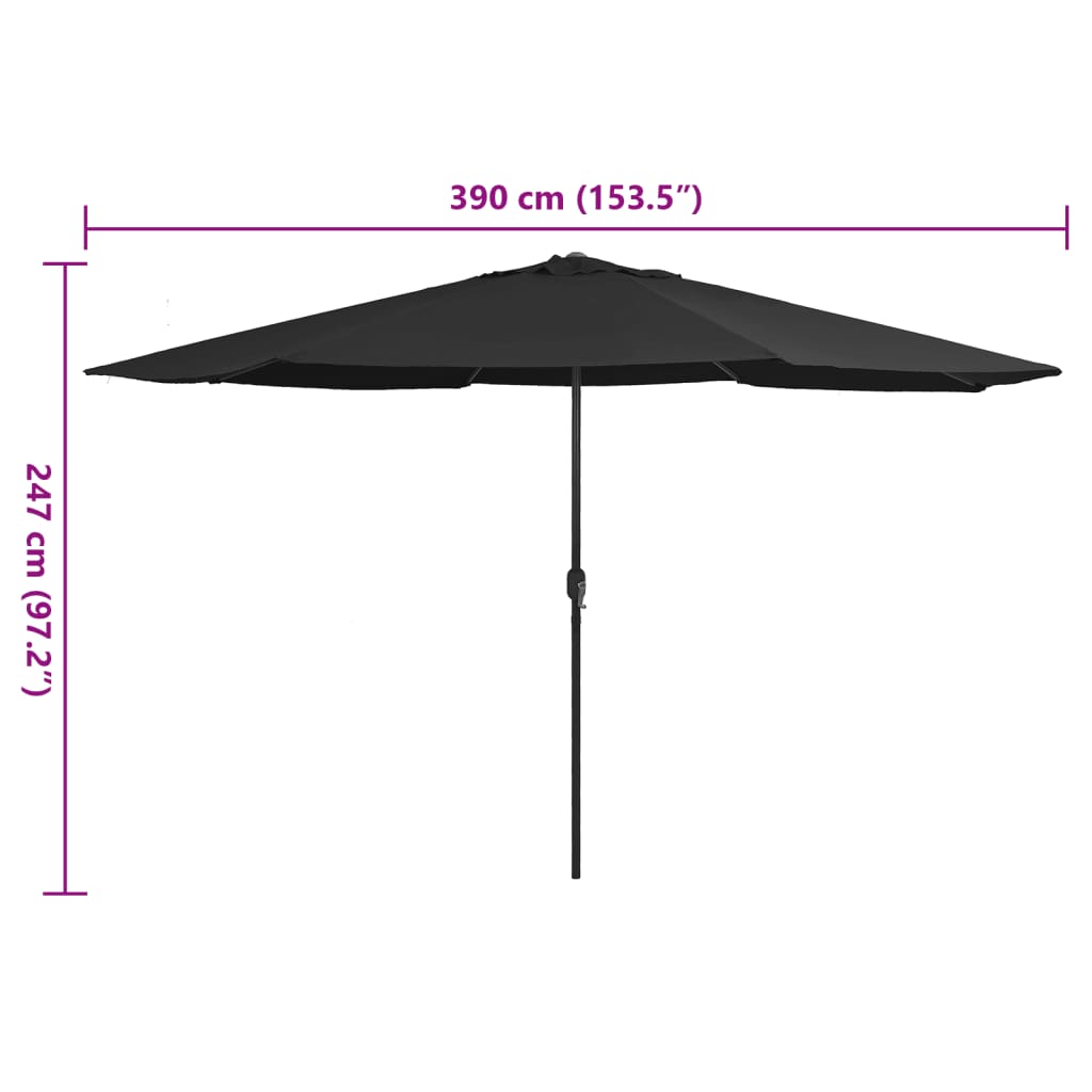 vidaXL Parasol ogrodowy na metalowym słupku, 390 cm, czarny