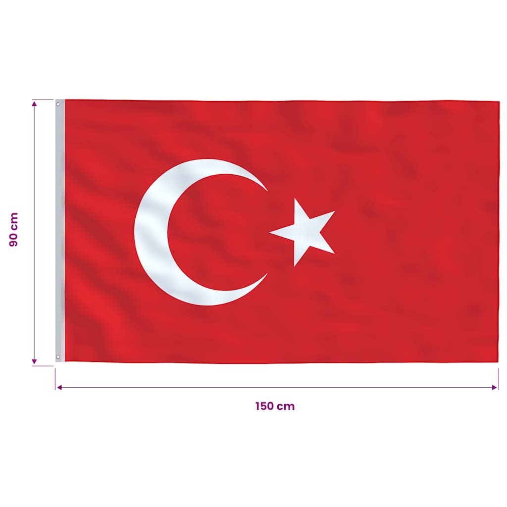 vidaXL Flaga Turcji, 90x150 cm