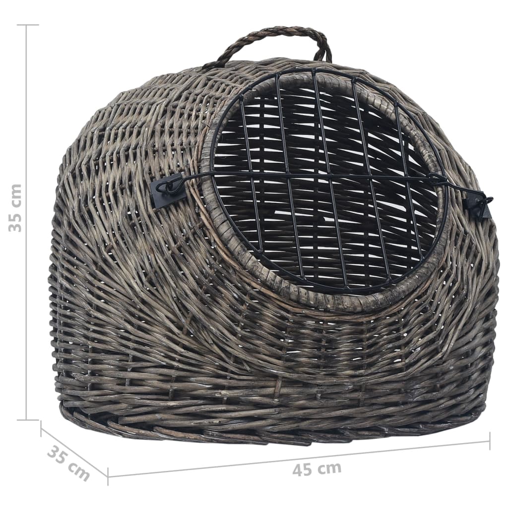 vidaXL Transporter dla kota, szary, 45x35x35 cm, naturalna wiklina