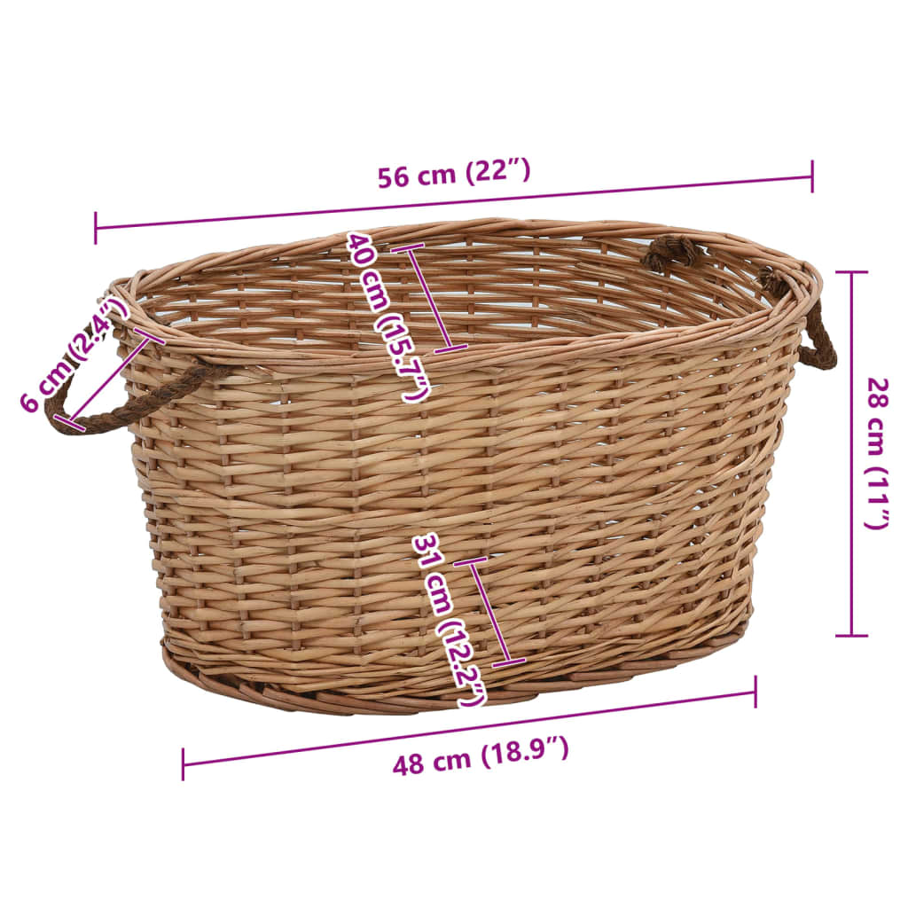 vidaXL Kosz na drewno, z uchwytami, 56x40x28 cm, naturalna wiklina