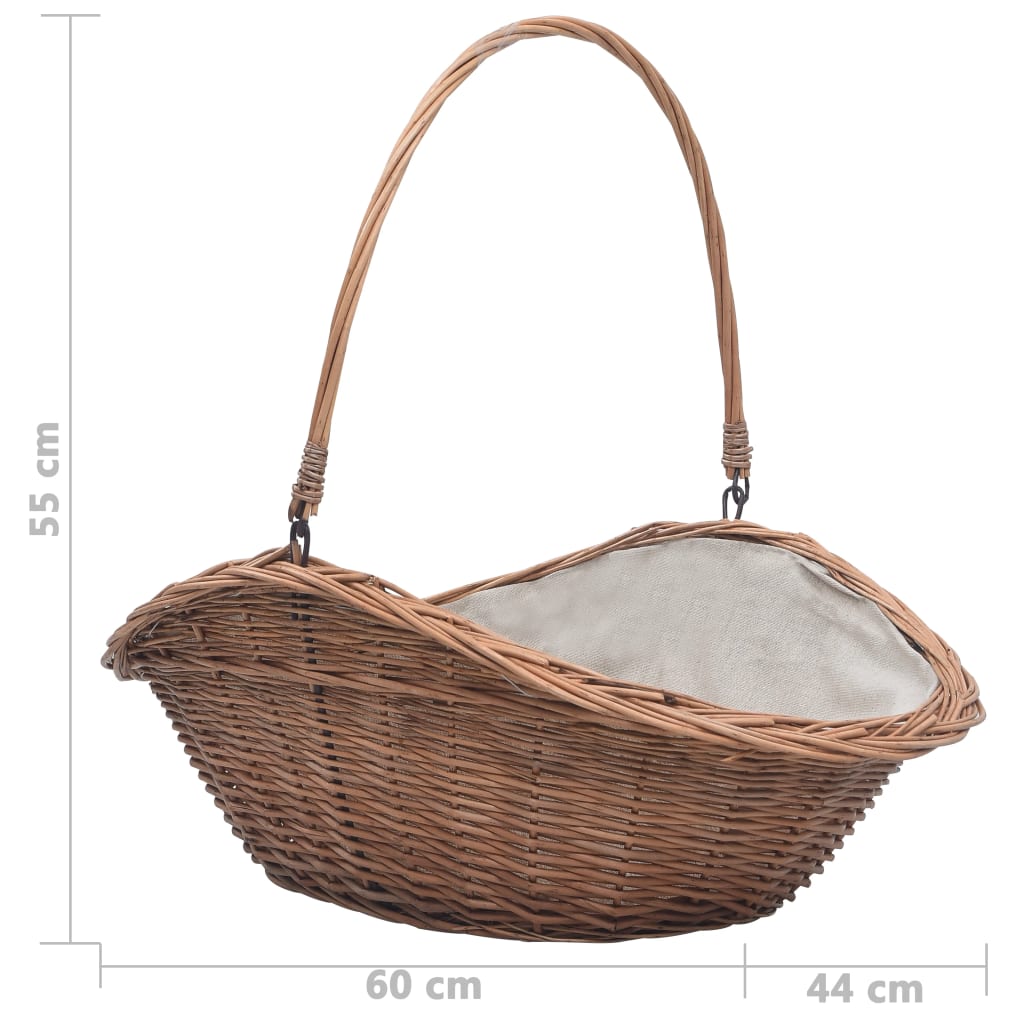 vidaXL Koszyk na drewno z uchwytem, 60x44x55 cm, naturalna wiklina