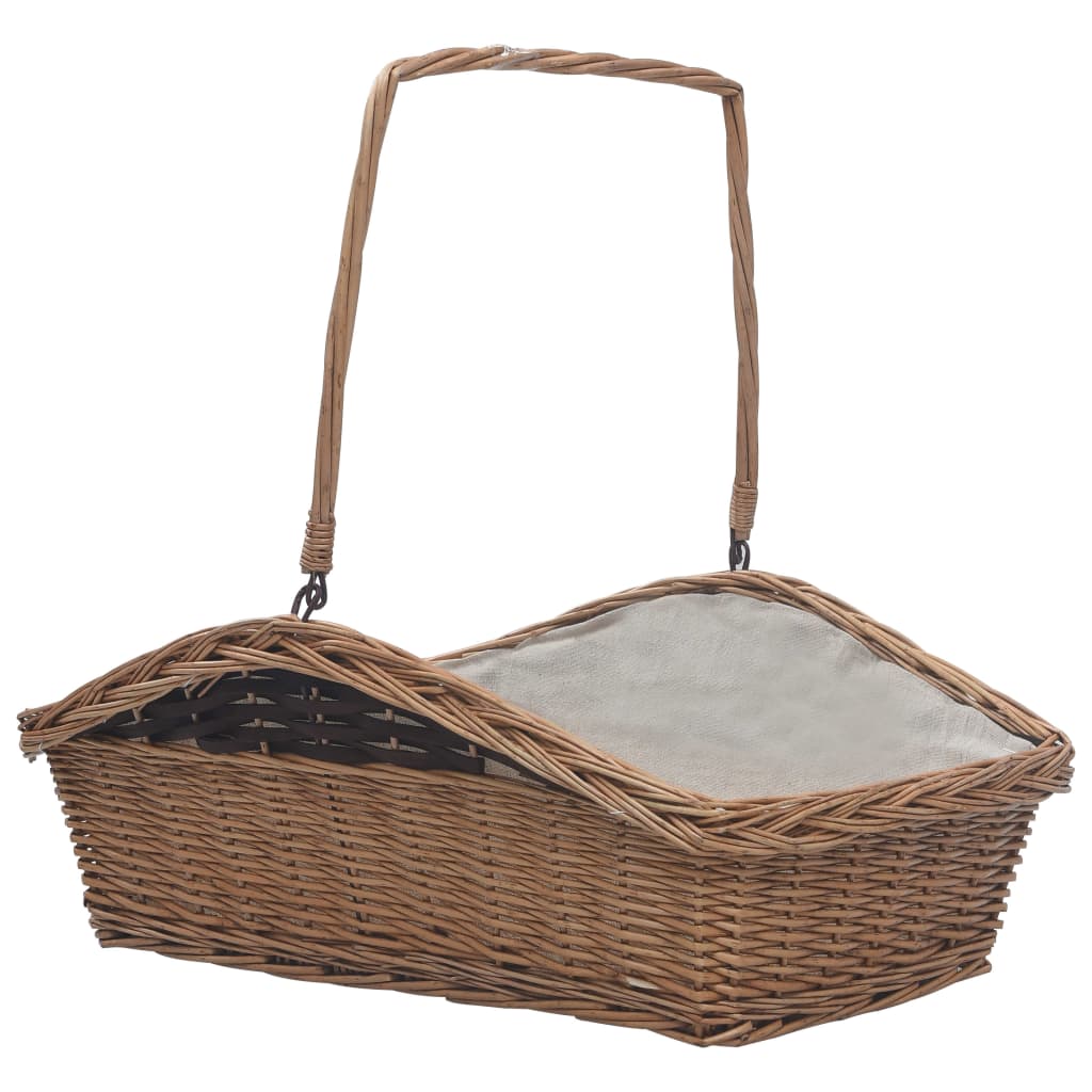 vidaXL Koszyk na drewno z uchwytem, 61,5x46,5x58 cm, brązowy, wiklina