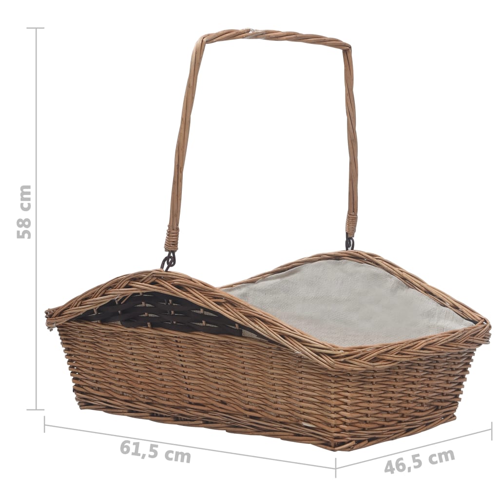 vidaXL Koszyk na drewno z uchwytem, 61,5x46,5x58 cm, brązowy, wiklina