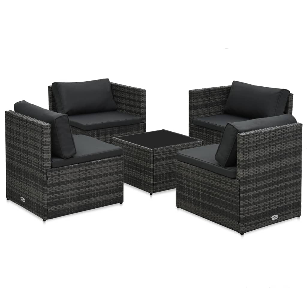 vidaXL 5-cz. zestaw wypoczynkowy do ogrodu, poduszki, rattan PE, szary