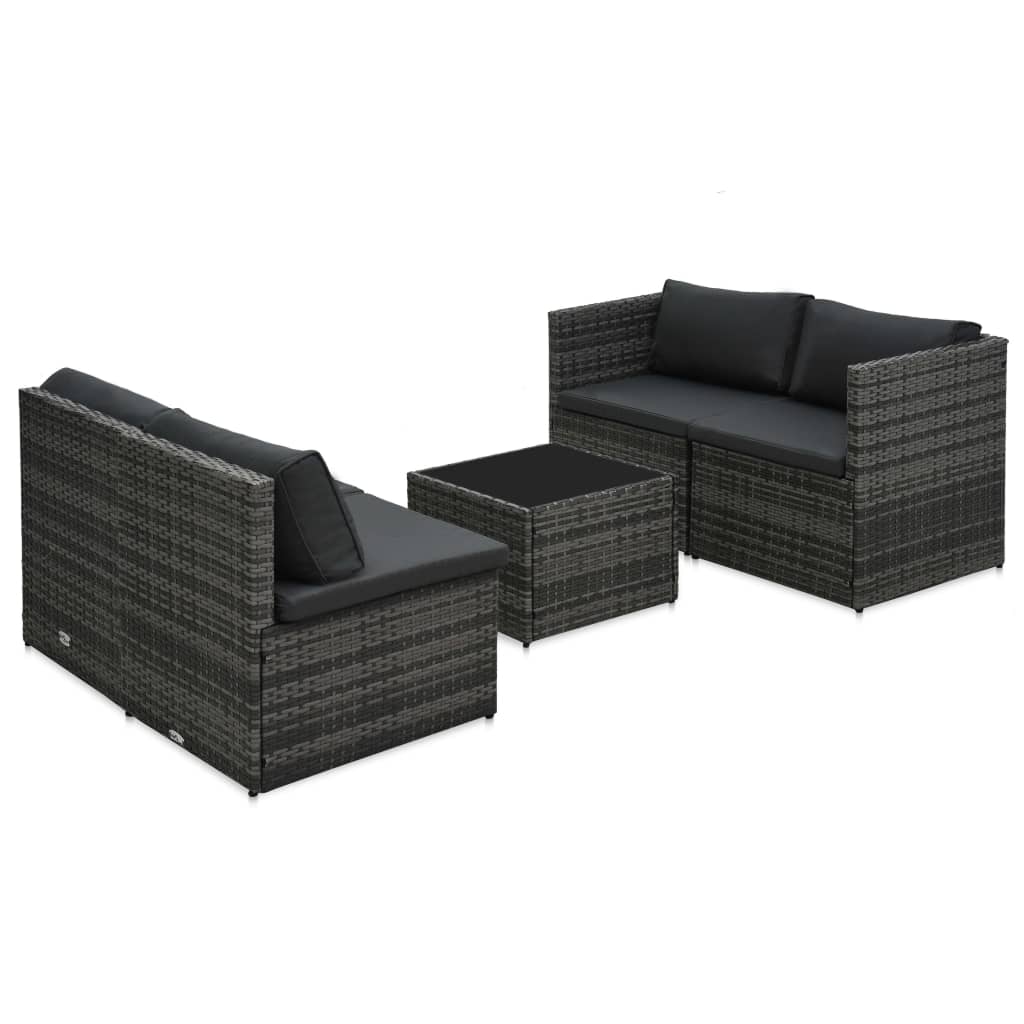 vidaXL 5-cz. zestaw wypoczynkowy do ogrodu, poduszki, rattan PE, szary