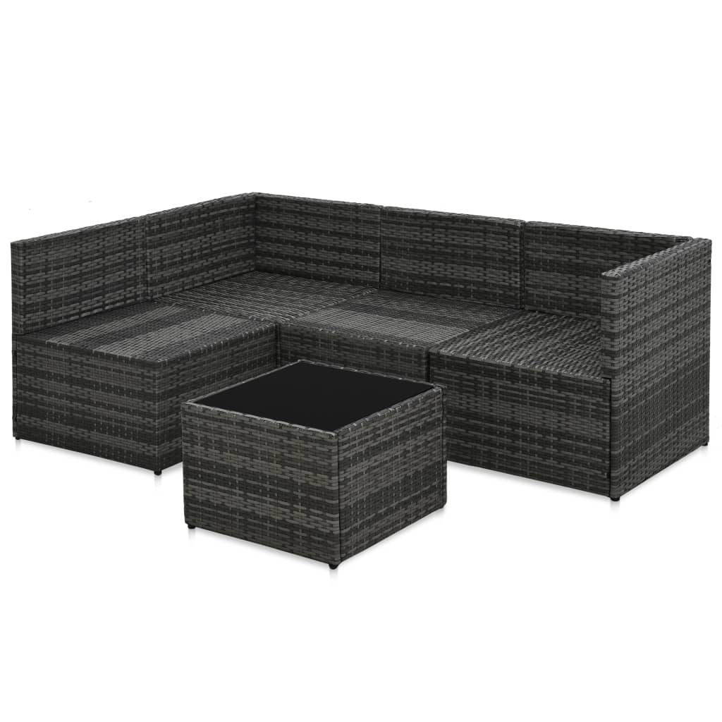 vidaXL 5-cz. zestaw wypoczynkowy do ogrodu, poduszki, rattan PE, szary