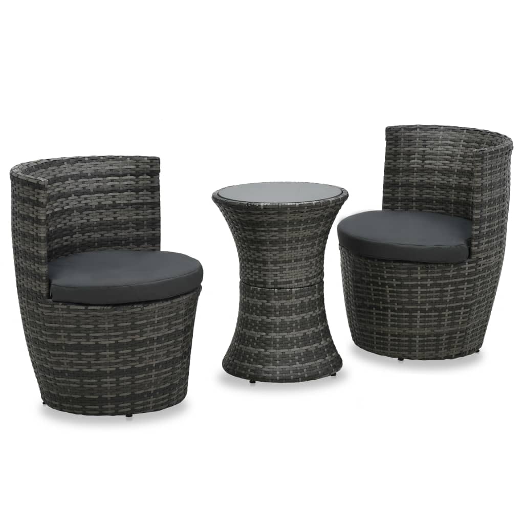 vidaXL 3-cz. zestaw mebli bistro z poduszkami, rattan PE, szary