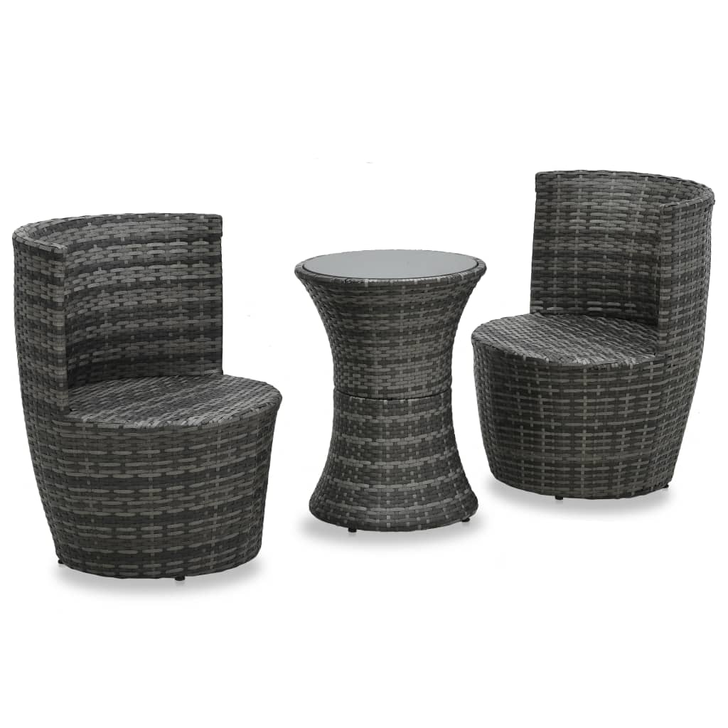 vidaXL 3-cz. zestaw mebli bistro z poduszkami, rattan PE, szary