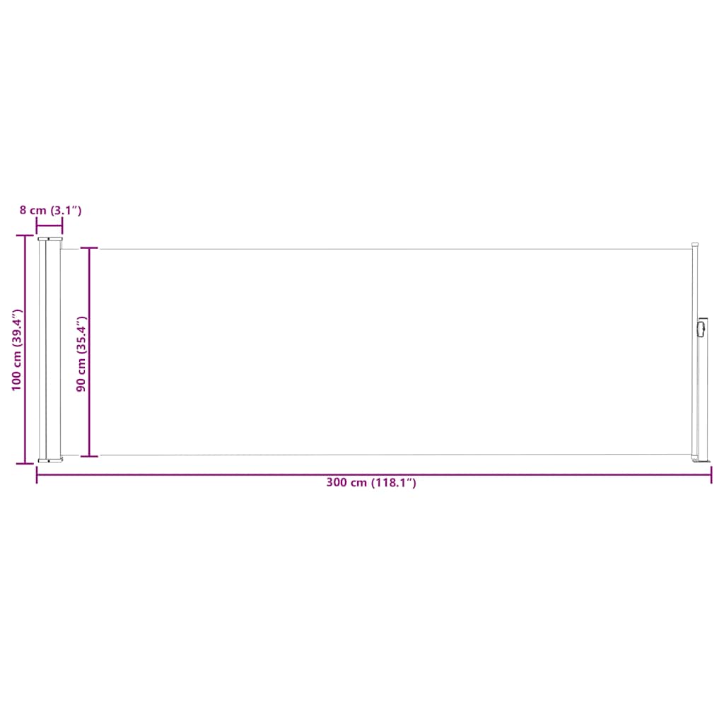 vidaXL Wysuwana markiza boczna na taras, 100 x 300 cm, czarna