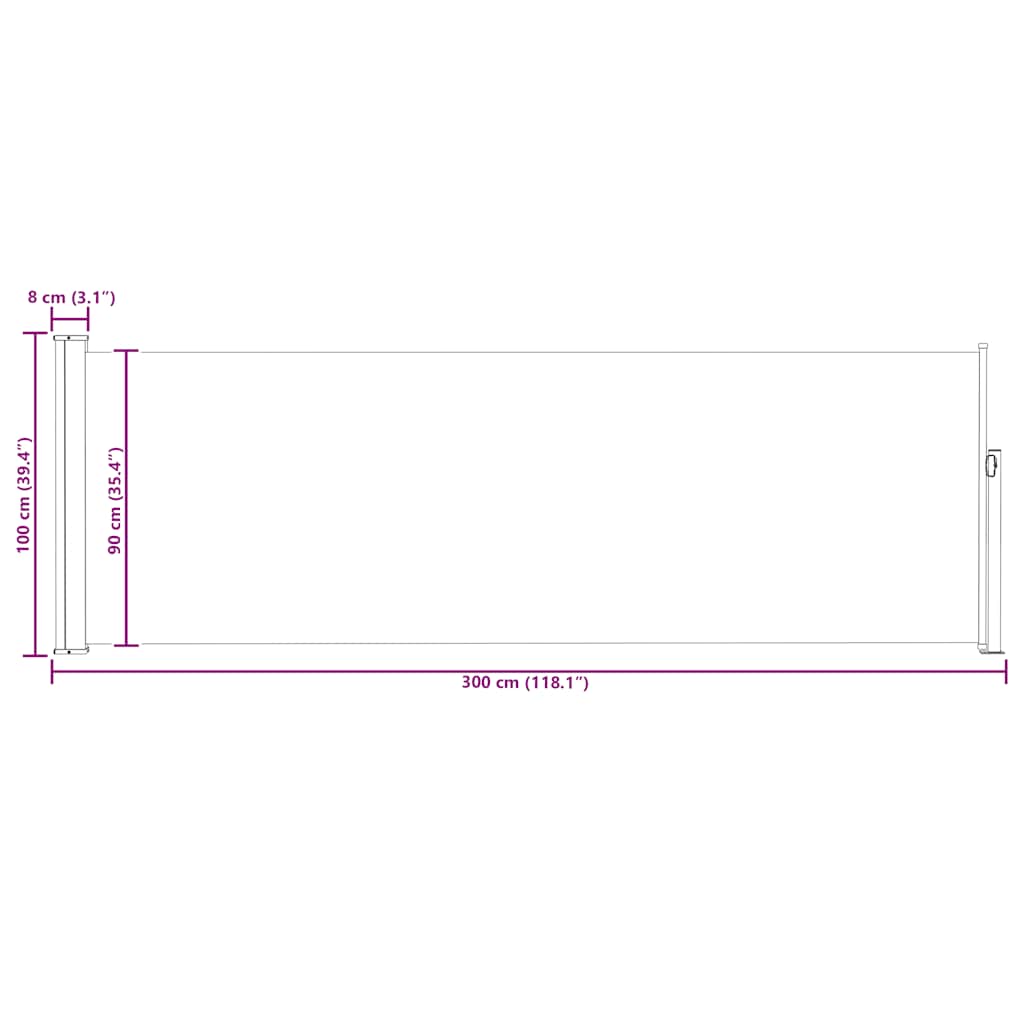 vidaXL Wysuwana markiza boczna na taras, 100 x 300 cm, szara