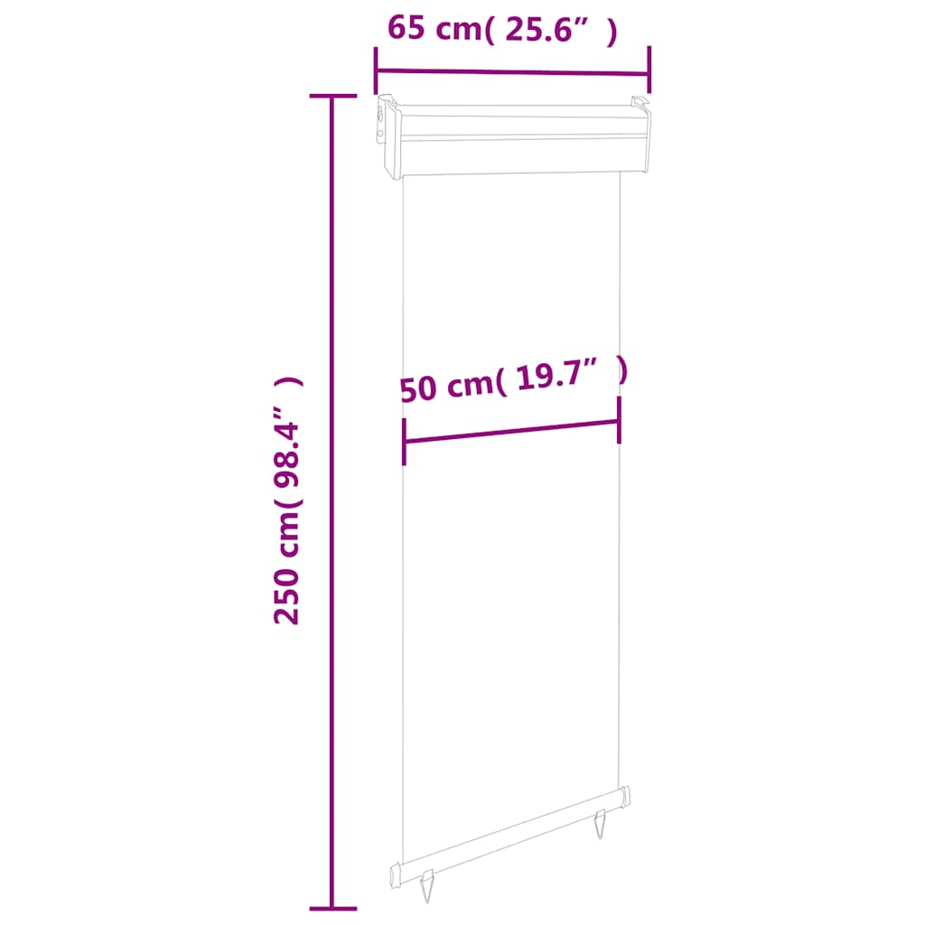 vidaXL Markiza boczna na balkon, 65x250 cm, kremowa