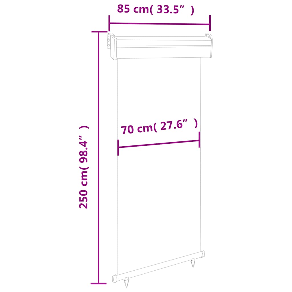 vidaXL Markiza boczna na balkon, 85x250 cm, czarna