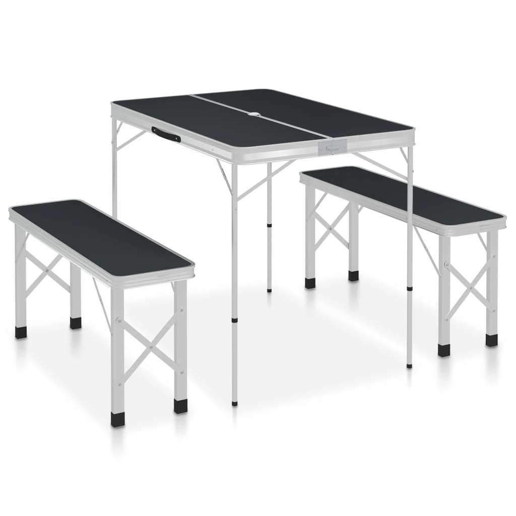 vidaXL Składany stolik turystyczny z 2 ławkami, aluminium, szary