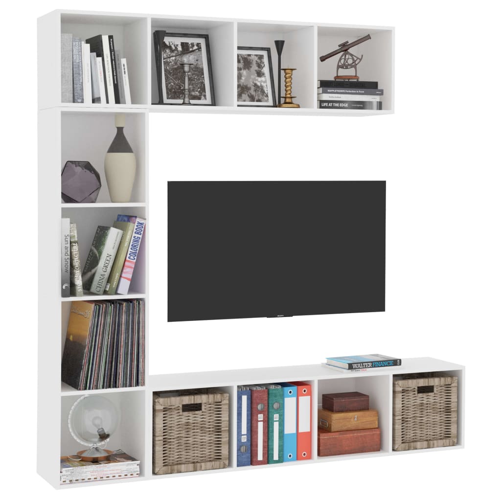 vidaXL 3-cz. regał na książki/ półka pod TV, biała, 180x30x180 cm