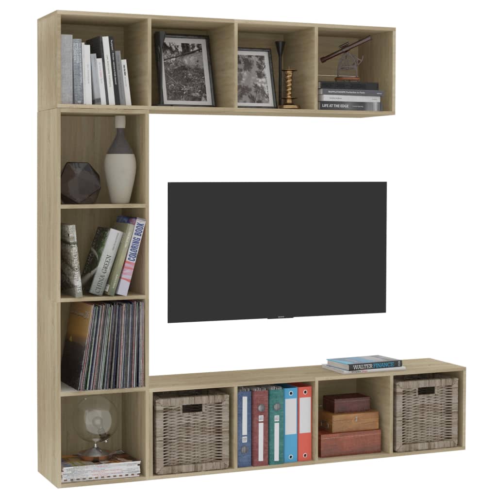 vidaXL 3-cz. regał na książki/ półka pod TV, dąb sonoma, 180x30x180 cm