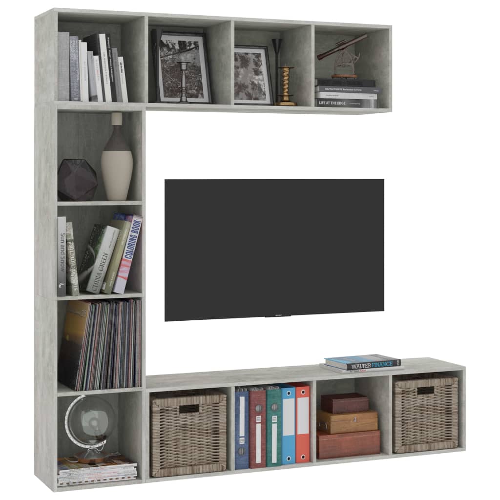 vidaXL 3-cz. regał na książki/półka pod TV, kolor betonu 180x30x180 cm