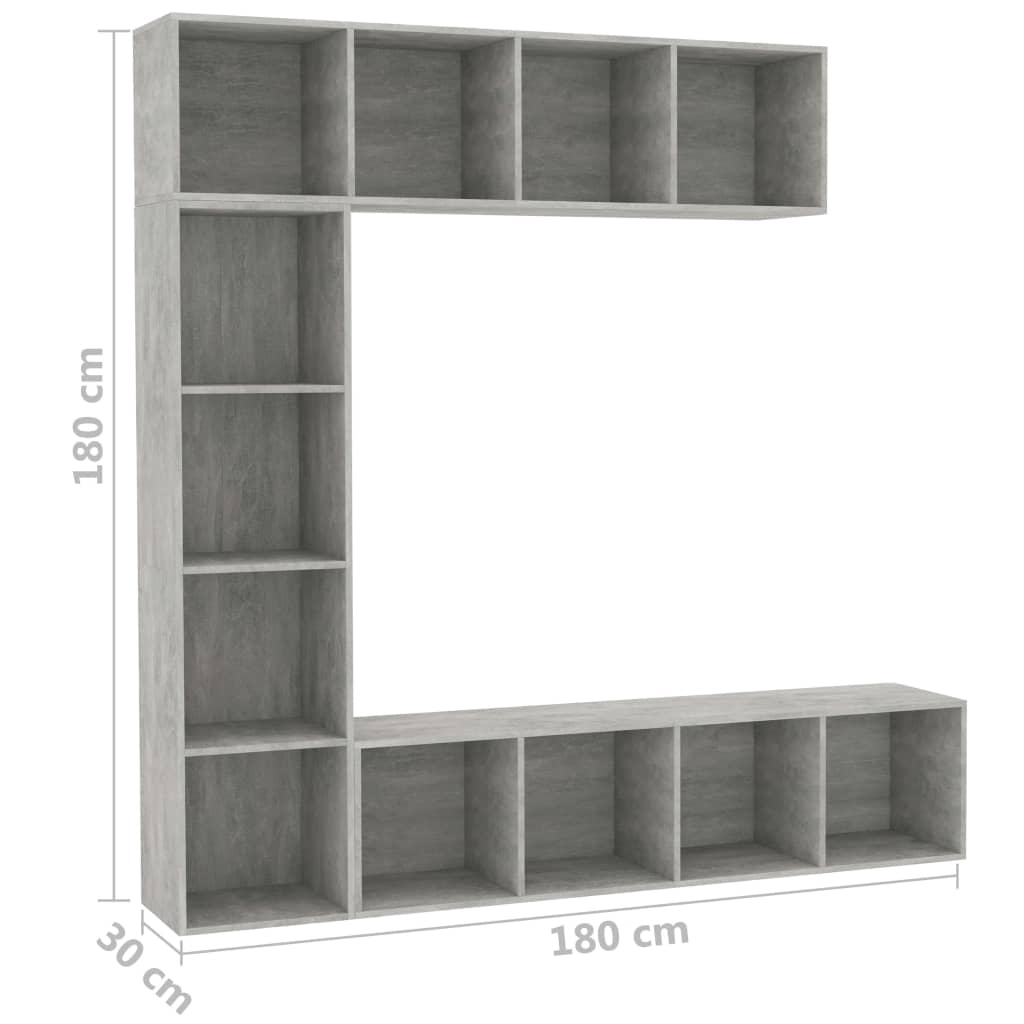 vidaXL 3-cz. regał na książki/półka pod TV, kolor betonu 180x30x180 cm