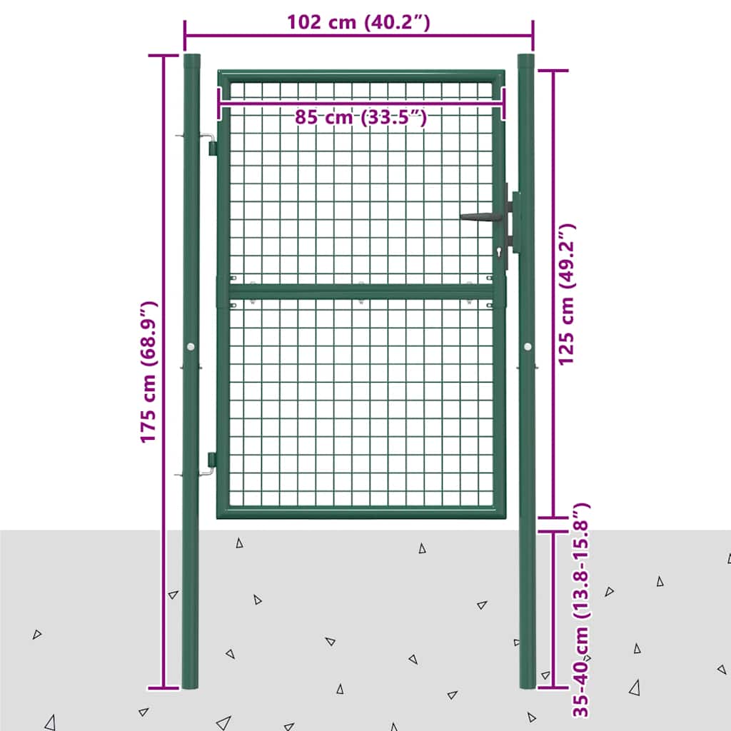 vidaXL Brama ogrodzeniowa stalowa 100x125 cm zielona