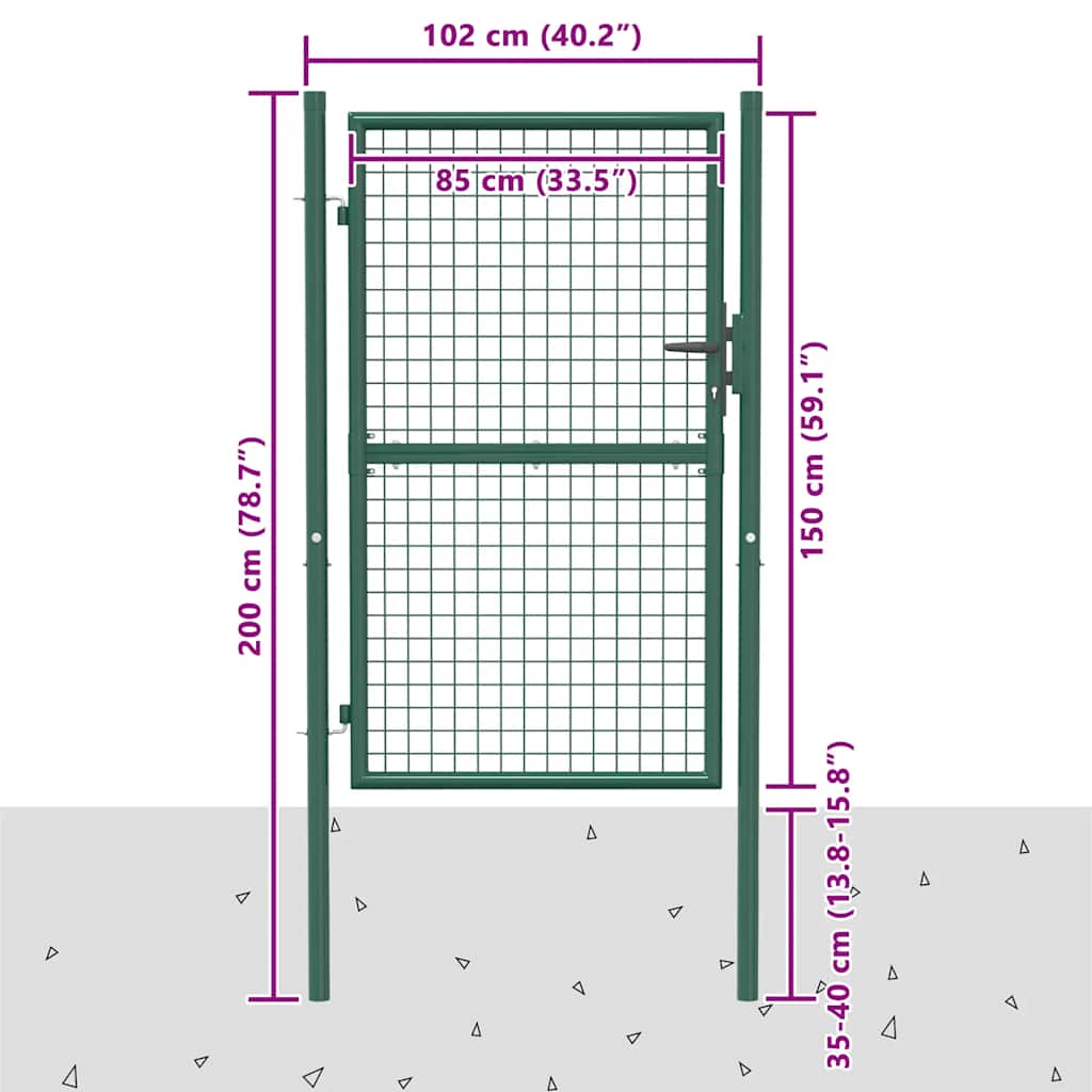 vidaXL Brama ogrodzeniowa stalowa 100x150 cm zielona