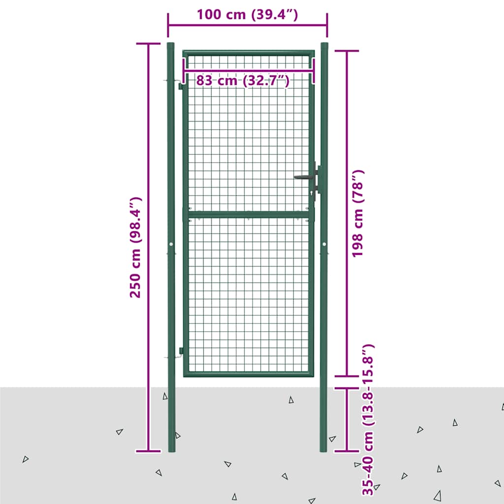 vidaXL Brama ogrodzeniowa stalowa 100x200 cm zielona