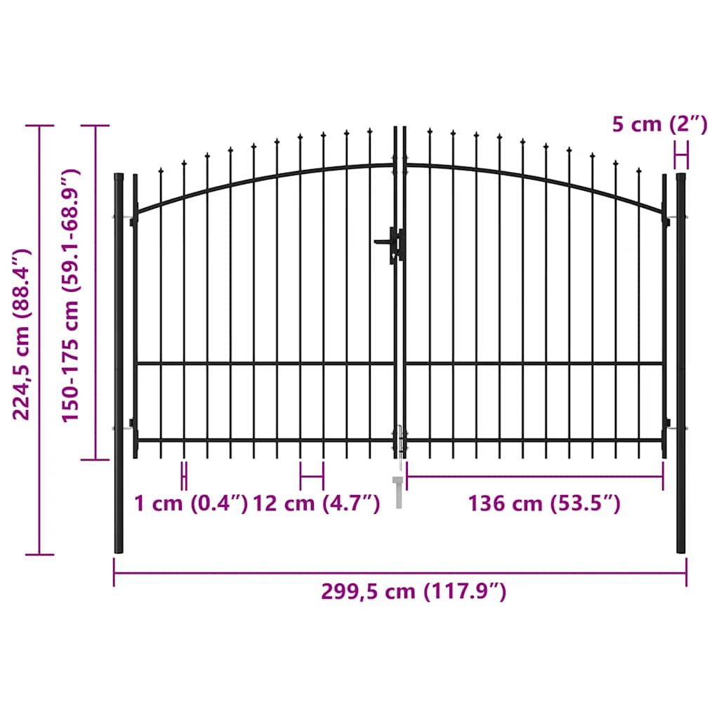 vidaXL Brama ogrodzeniowa Woerden podwójne drzwi z kolcem 299,5x224,5 cm