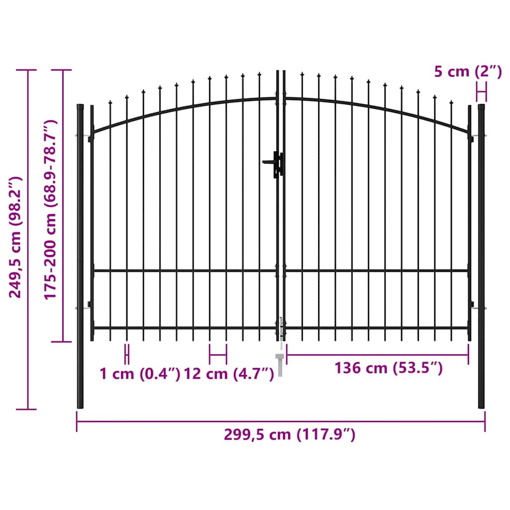 vidaXL Brama ogrodzeniowa Woerden podwójne drzwi z kolcem 299,5x249,5 cm