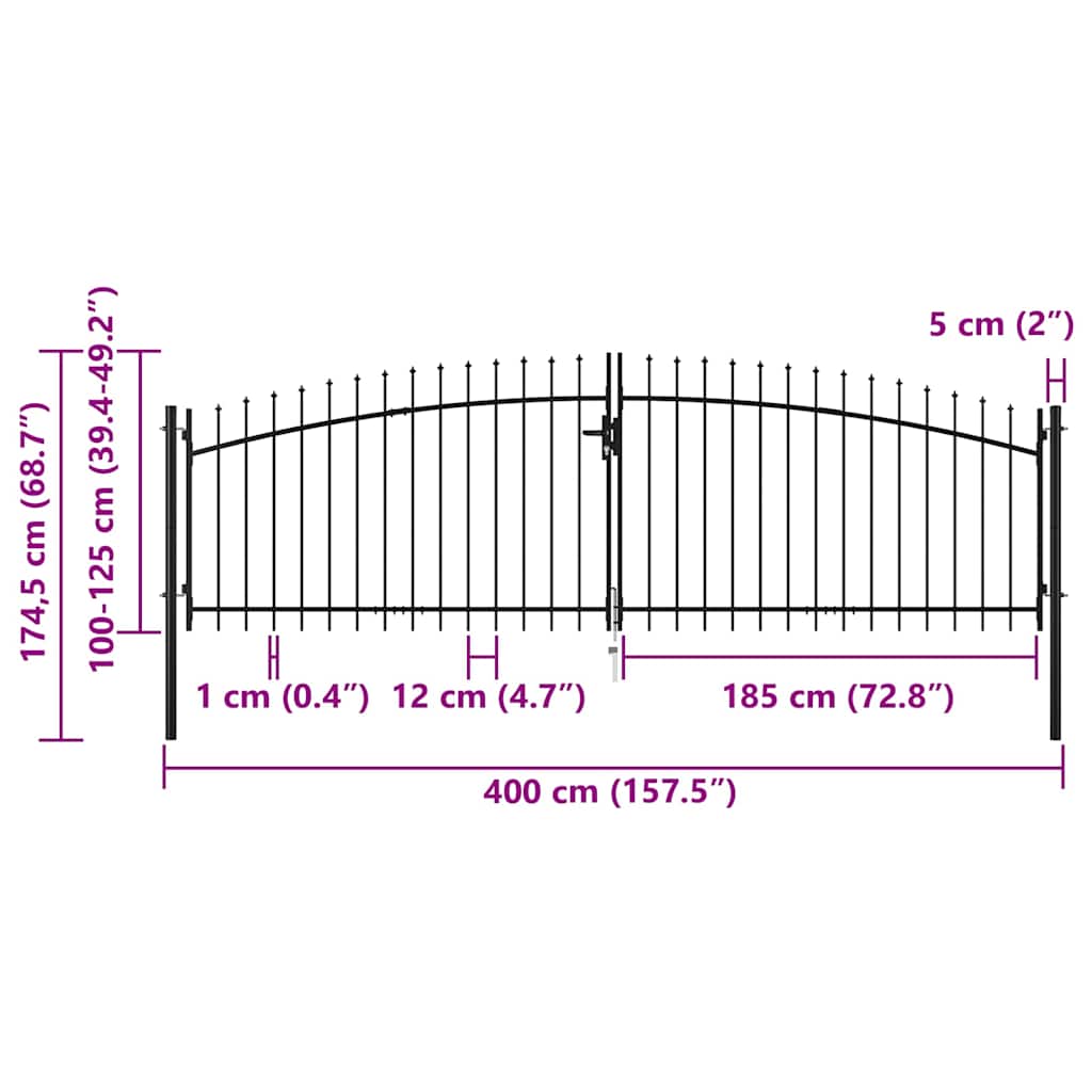 vidaXL Brama ogrodzeniowa dwudrzwiowa Woerden z włócznią 400x174,5 cm