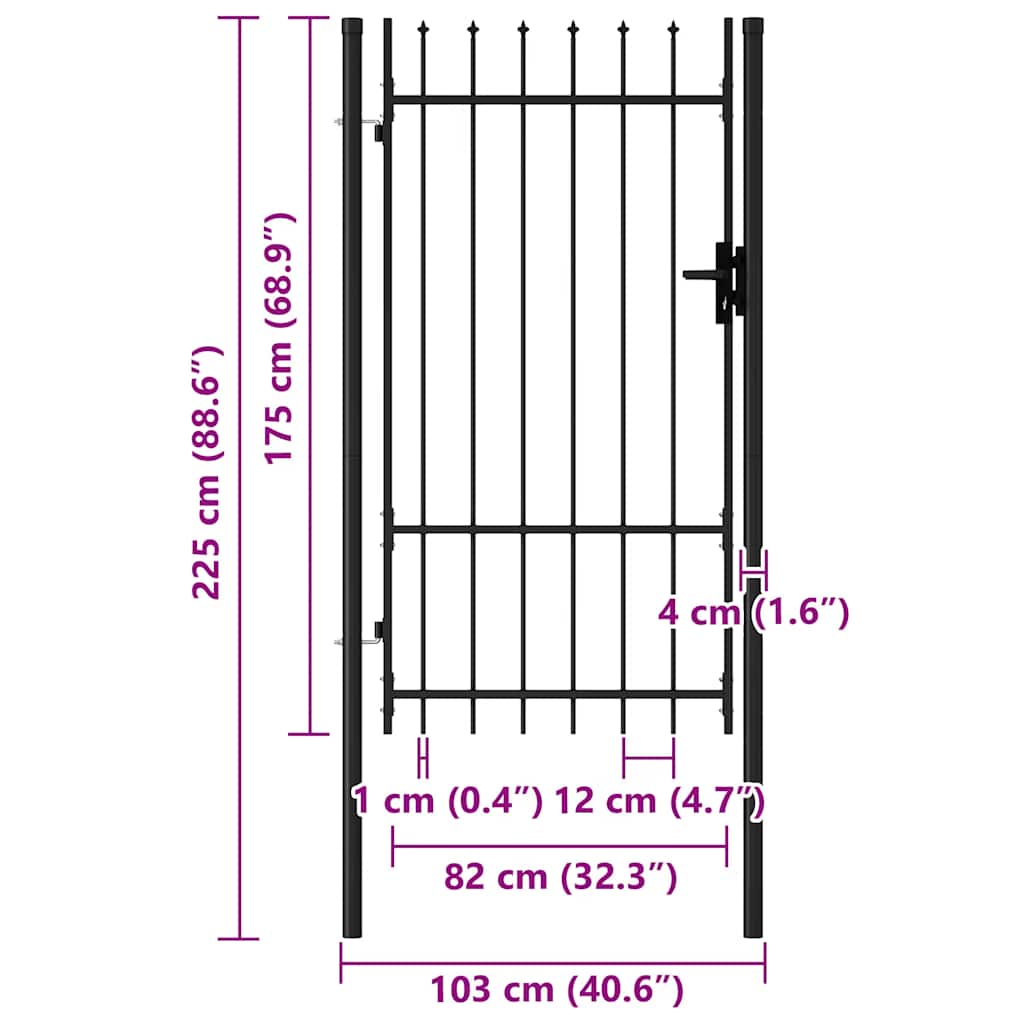 vidaXL Brama ogrodzeniowa BOXTEL pojedyncza z kolcem, stalowa, 1x1,75 m, czarna