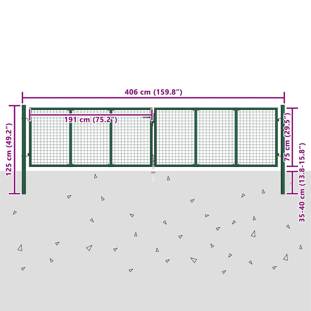 vidaXL Brama ogrodowa siatkowa stalowa 400x75 cm zielona