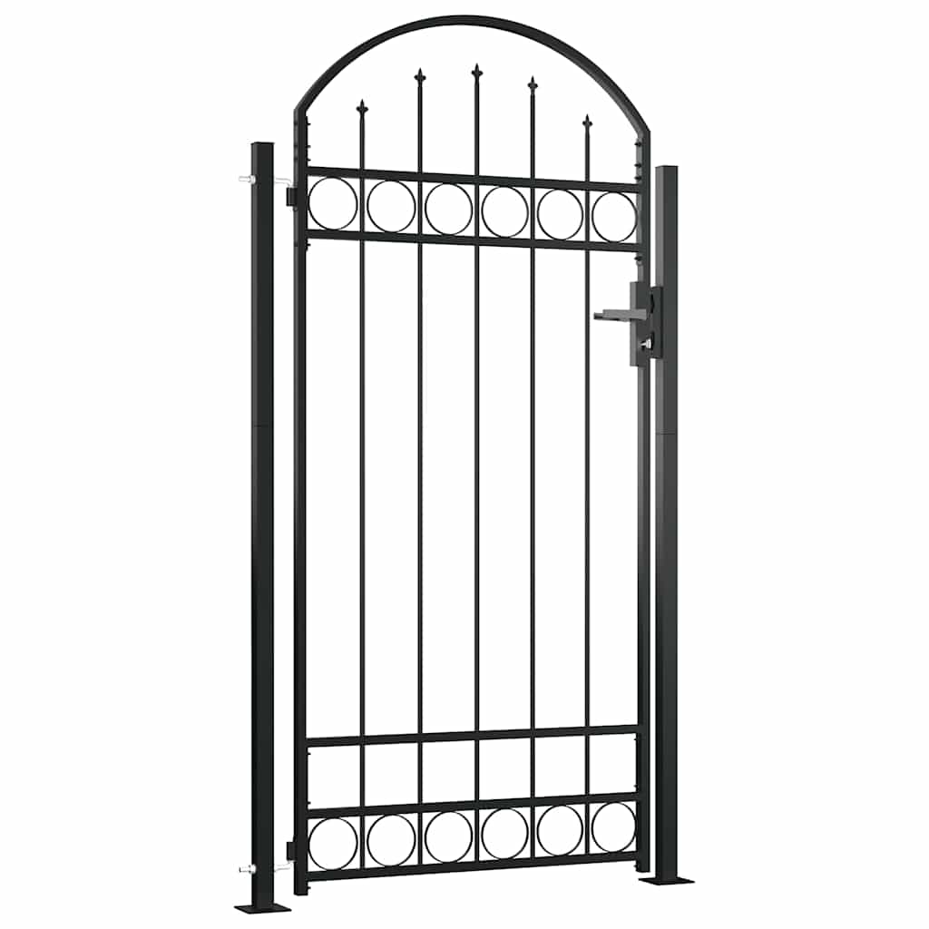 vidaXL Brama ogrodzeniowa ASSEN z łukowym zakończeniem i 2 słupkami 105x170 cm, czarna