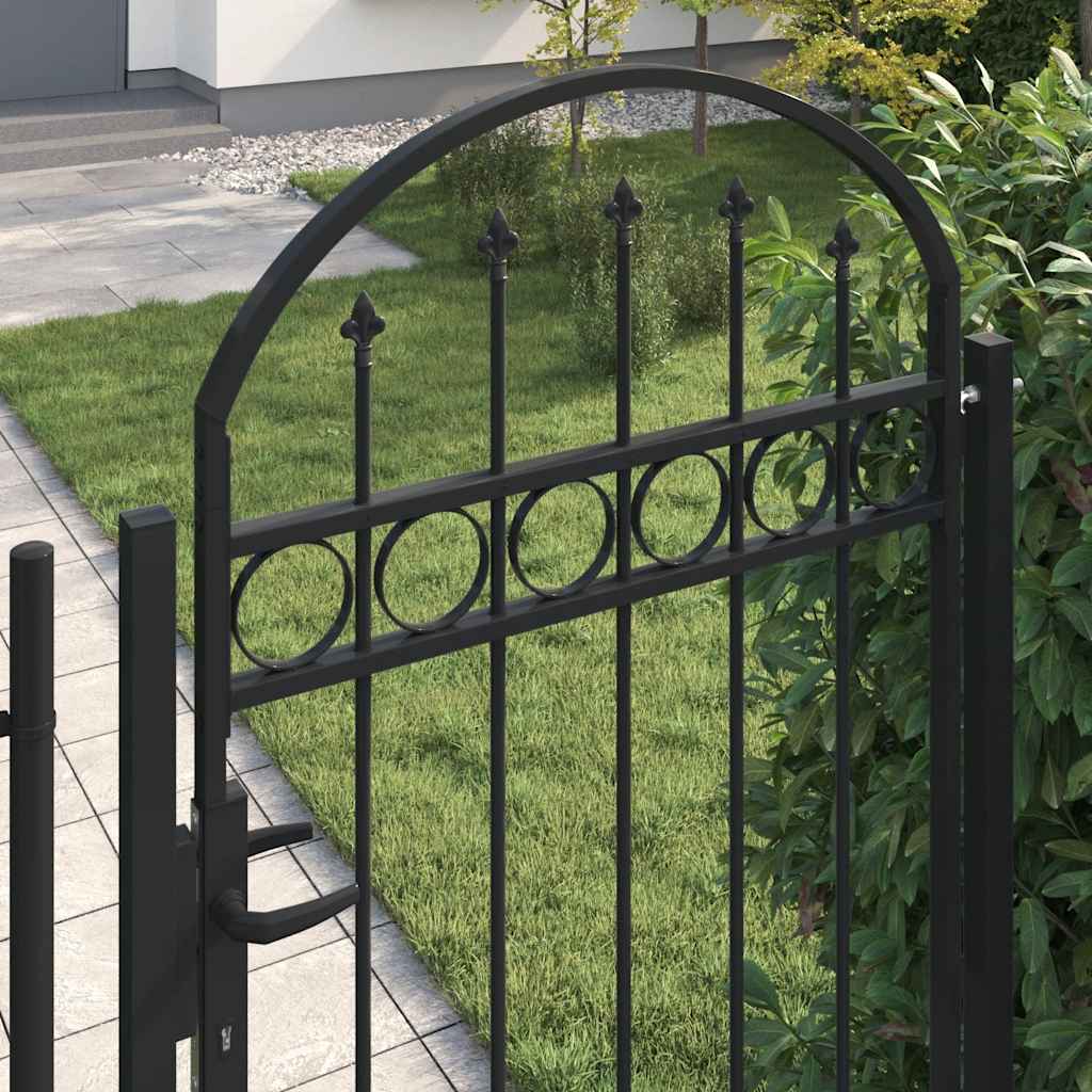 vidaXL Brama ogrodzeniowa ASSEN z łukowym zakończeniem i 2 słupkami 105x170 cm, czarna
