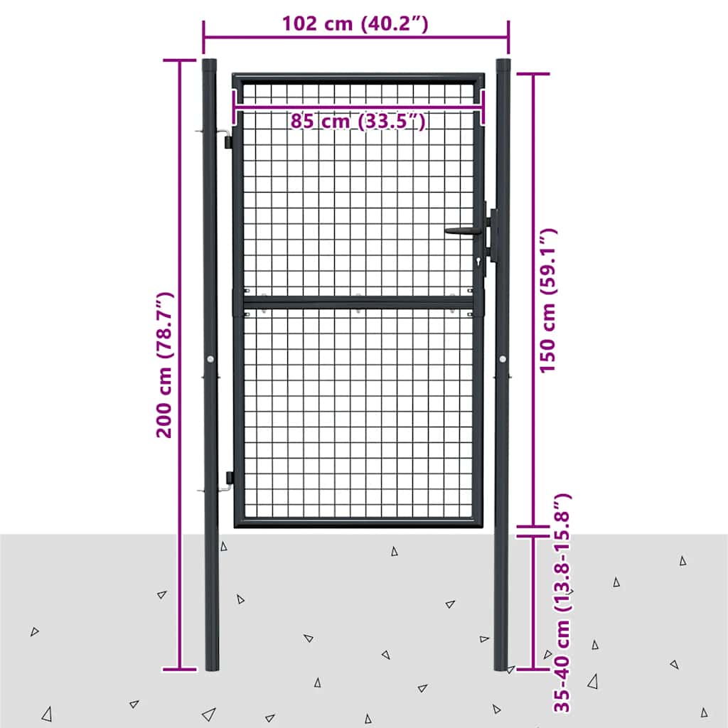 vidaXL Brama ogrodowa z siatki ocynkowanej, stal 100x150 cm, szara