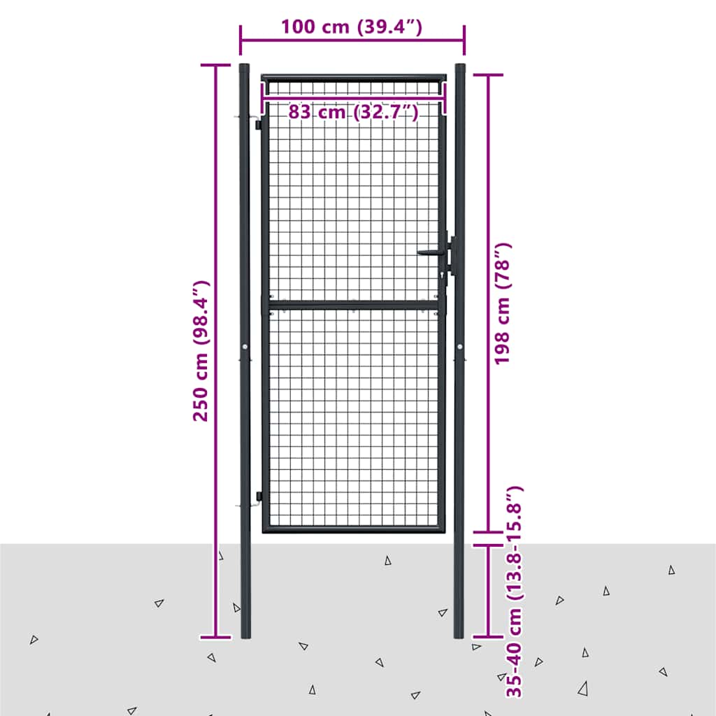 vidaXL Brama ogrodowa z siatki ocynkowanej, stal 100x200 cm, szara