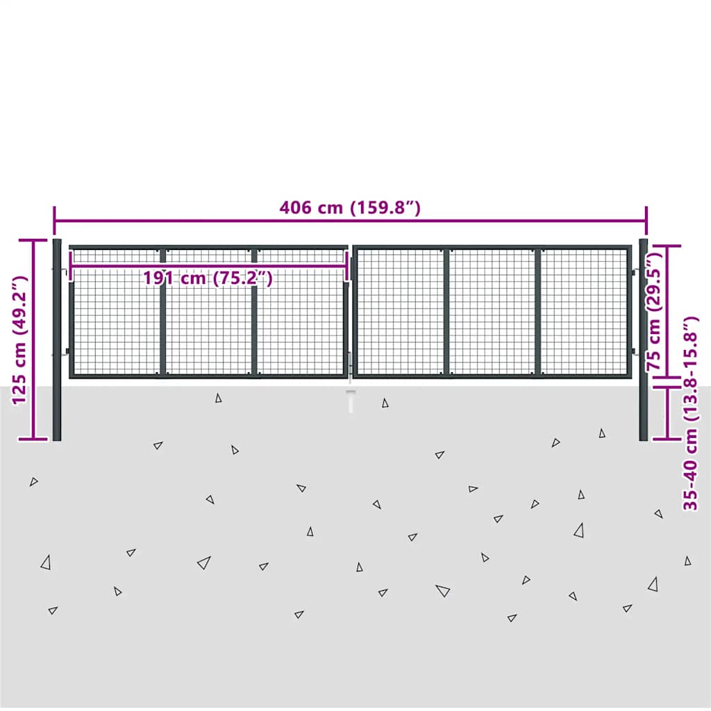 vidaXL Brama ogrodowa z siatki ocynkowanej, stal 400x75 cm, szara