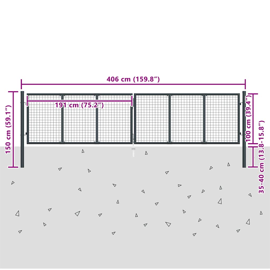 vidaXL Brama ogrodowa z siatki ocynkowanej, stal 400x100 cm, szara
