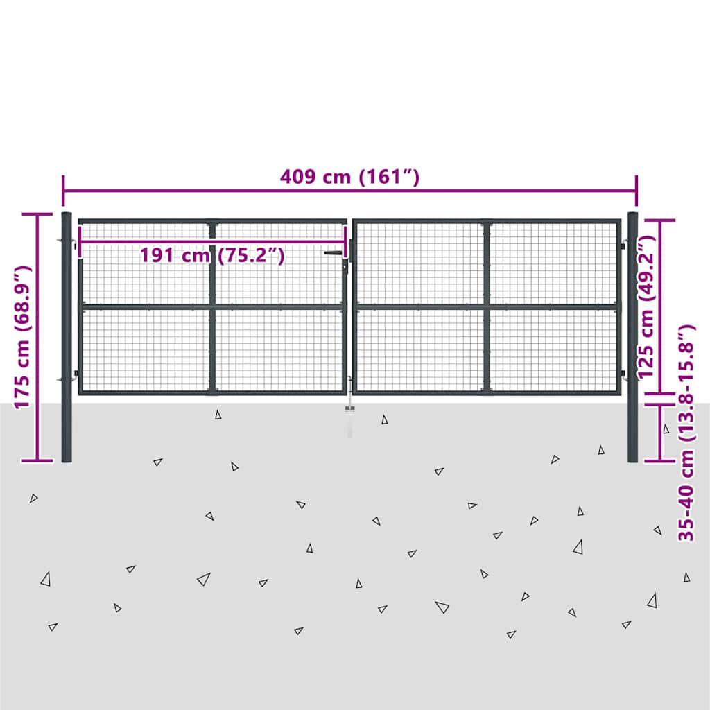 vidaXL Brama ogrodowa z siatki ocynkowanej, stal 400x125 cm, szara