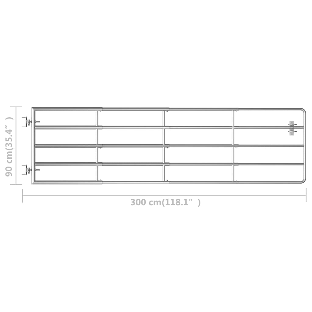 vidaXL Brama do zagrody, 5 prętów, stal, (115-300) x 90 cm, srebrna
