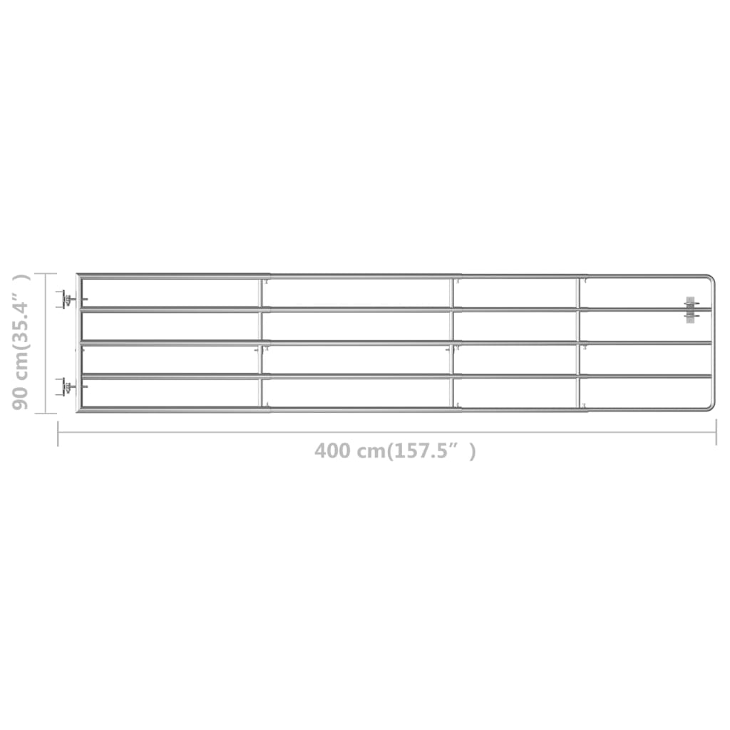vidaXL Brama do zagrody, 5 prętów, stal, (150-400)x90 cm, srebrna