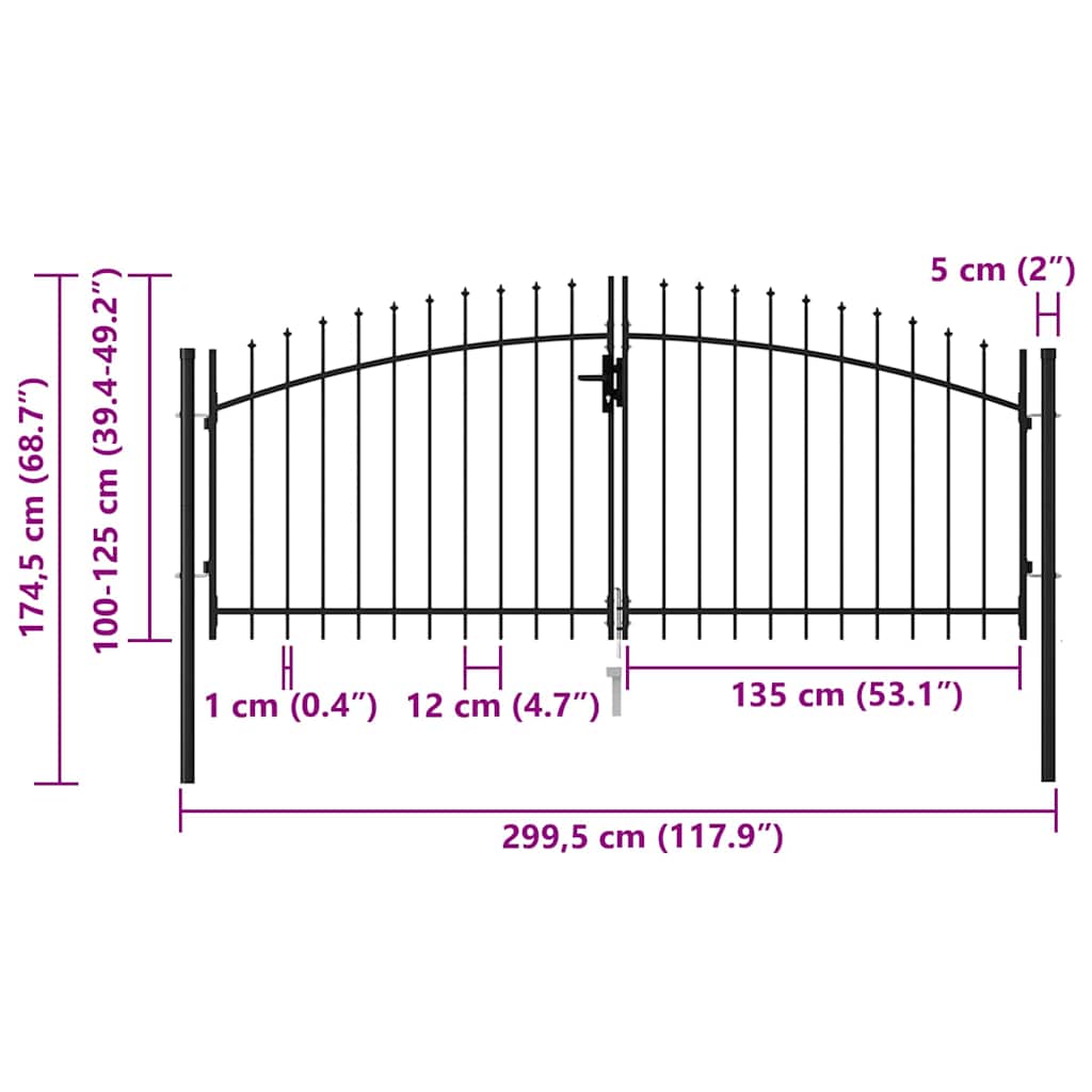 vidaXL Brama ogrodzeniowa Woerden podwójne drzwi z kolcem 299,5x174,5 cm