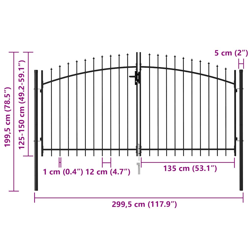 vidaXL Brama ogrodzeniowa Woerden podwójne drzwi z kolcem 299,5x199,5 cm