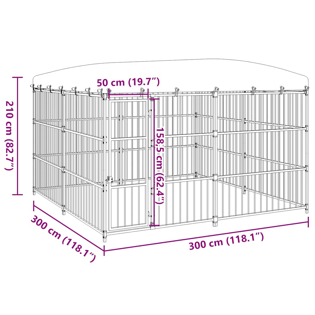 vidaXL Kojec dla psa z zadaszeniem, 300 x 300 x 210 cm