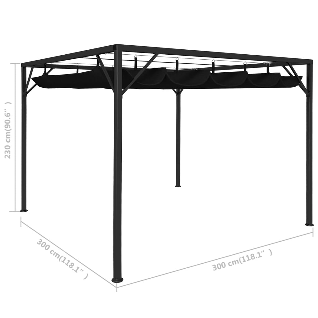 vidaXL Altana ogrodowa ze zwijanym dachem, 3x3 m, antracyt