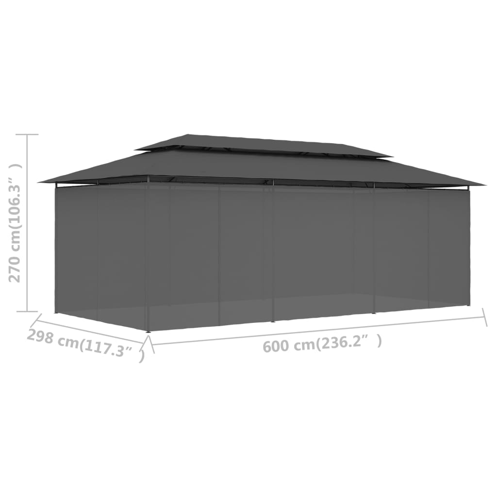vidaXL Altana z zasłonami, 600x298x270 cm, antracytowa
