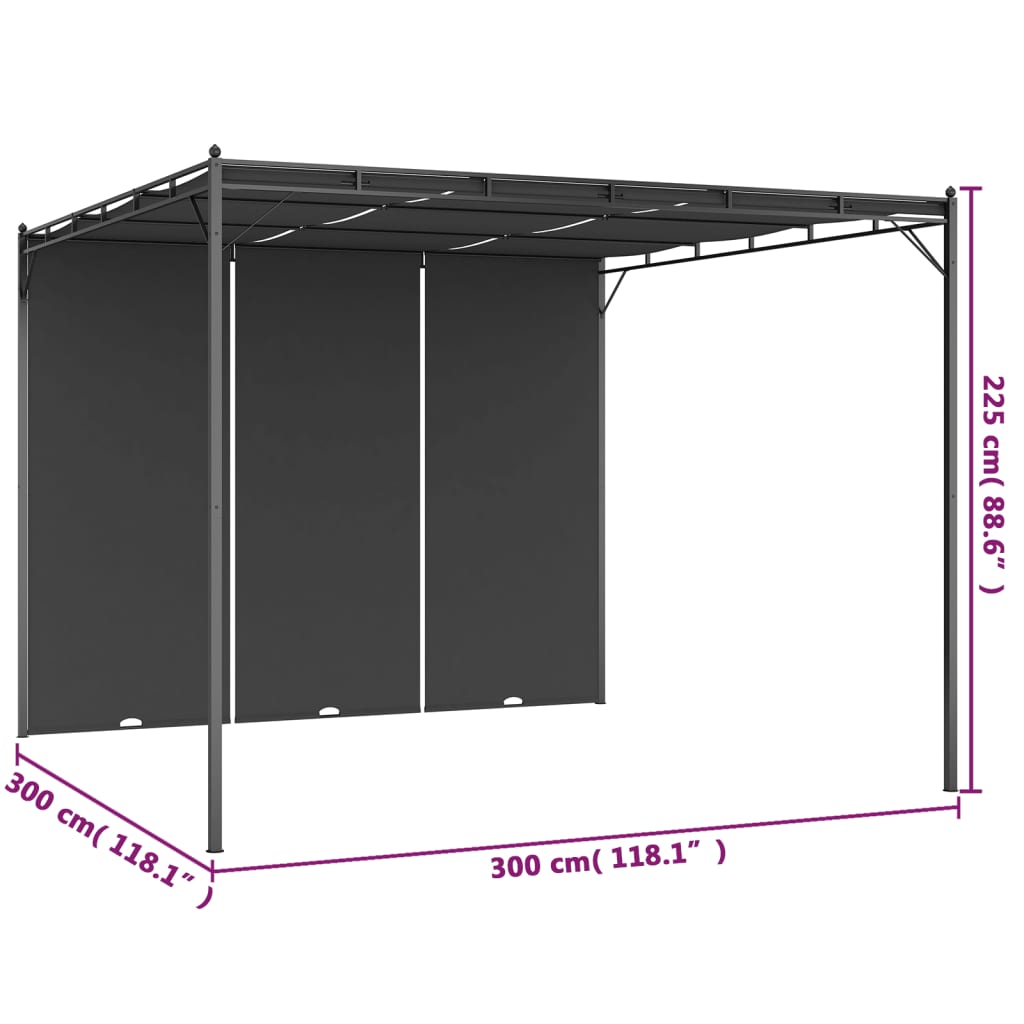 vidaXL Altana ogrodowa z zasłoną boczną, 3 x 3 x 2,25 m, antracytowa