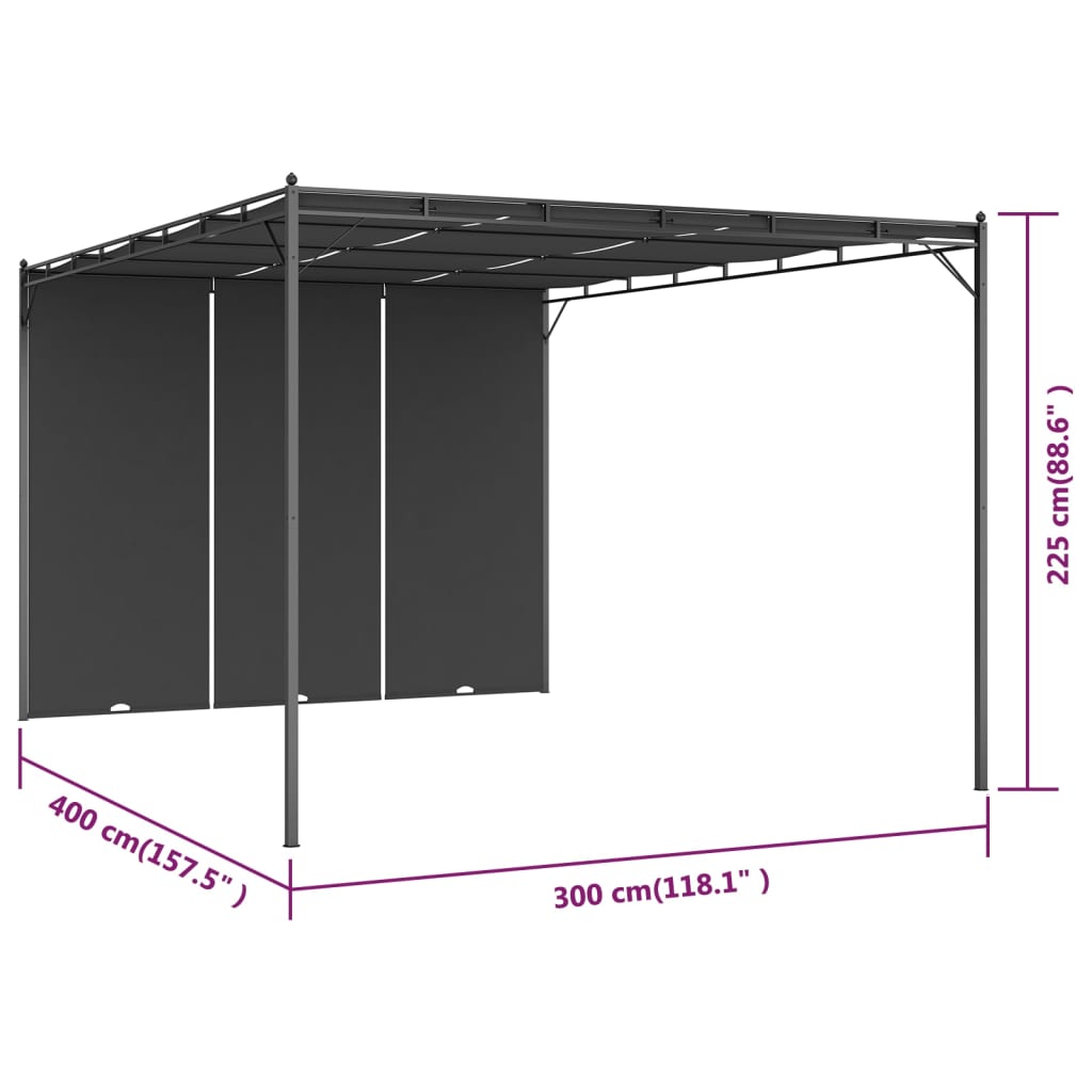 vidaXL Altana ogrodowa z zasłoną boczną, 4 x 3 x 2,25 m, antracytowa
