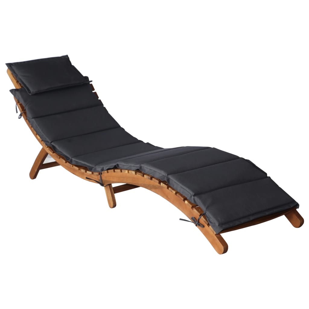 vidaXL | Leżak | z poduszką ciemnoszary 55 x 184 x 64cm Lite Drewno Akacji