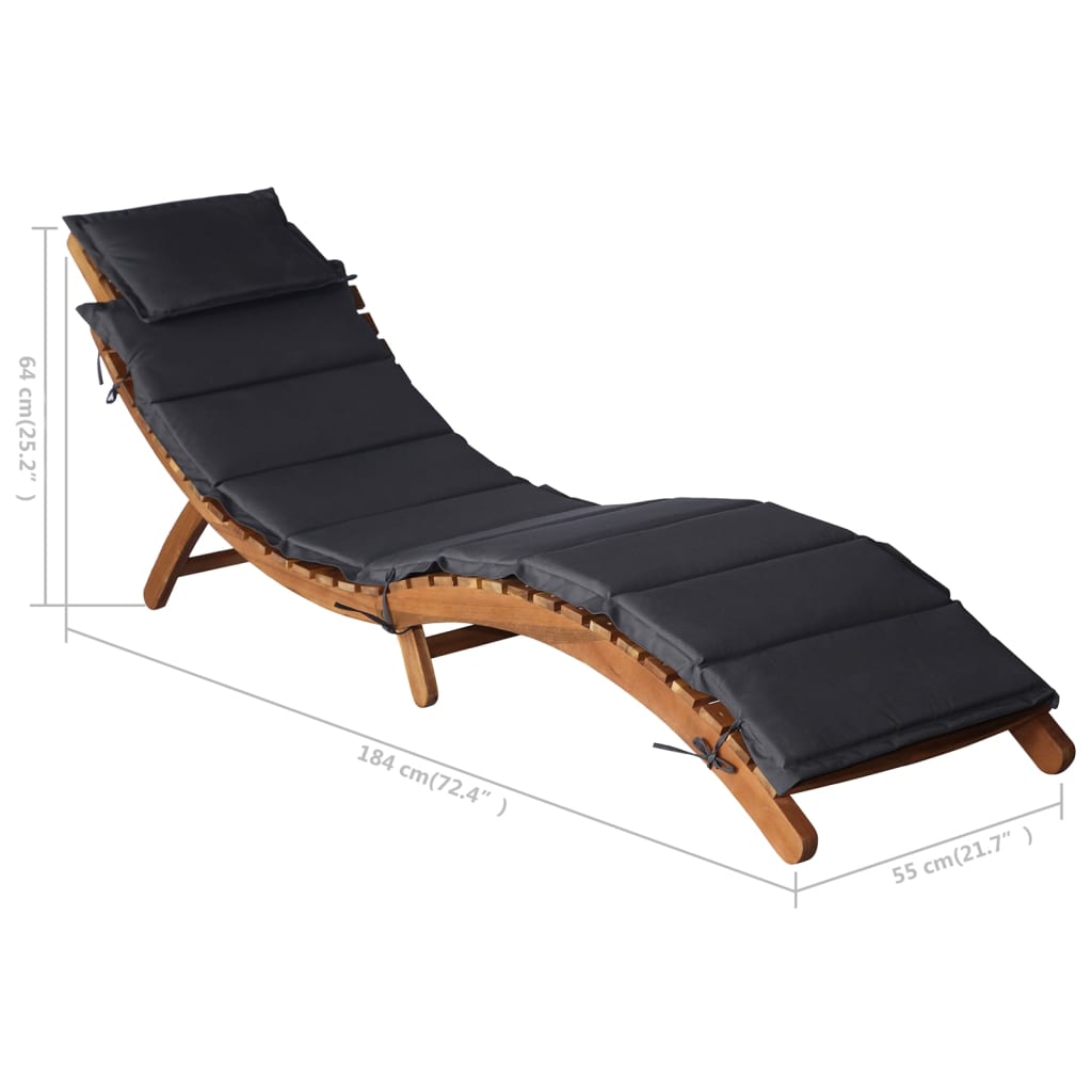 vidaXL | Leżak | z poduszką ciemnoszary 55 x 184 x 64cm Lite Drewno Akacji