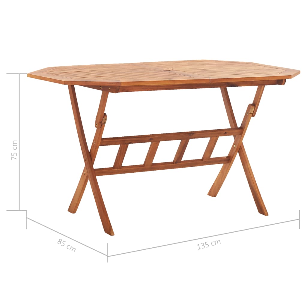 vidaXL Składany stół ogrodowy, 135x85x75 cm, lite drewno akacjowe