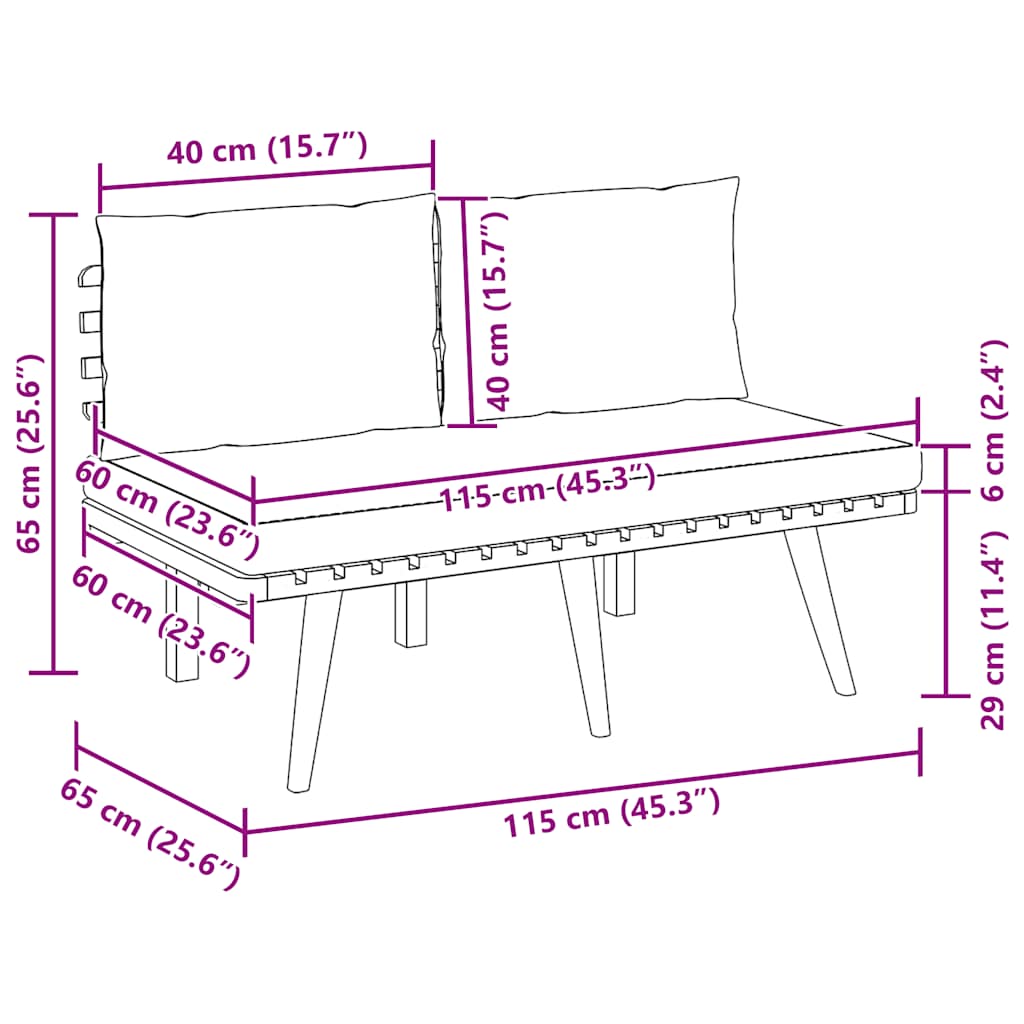 vidaXL Ławka ogrodowa z poduszkami, 115 cm, lite drewno akacjowe
